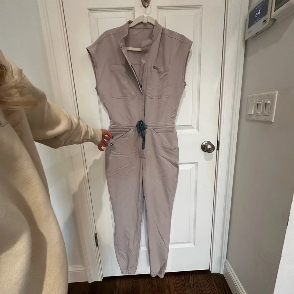 FIGS Rafaella Light Gray Cargo Jumpsuit - Picture 2 of 4